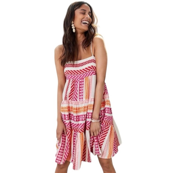 Anthropologie Dresses & Skirts - DEVOTION TWINS Anthropologie Embroidered Square-Neck Mini Dress Size S Pink